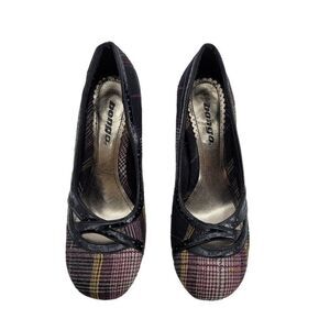 Vtg Y2K Bongo Shoes Bratz Plaid Pumps Round Toe Cut Outs 3.75" Heel Purple Sz 8